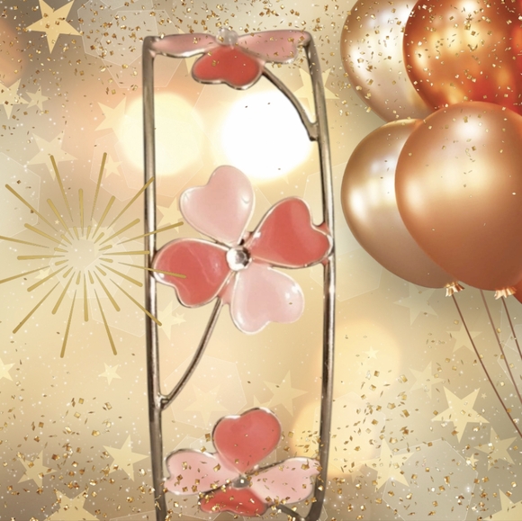 Floral pink and silver wire cuff bracelet - Picture 1 of 16